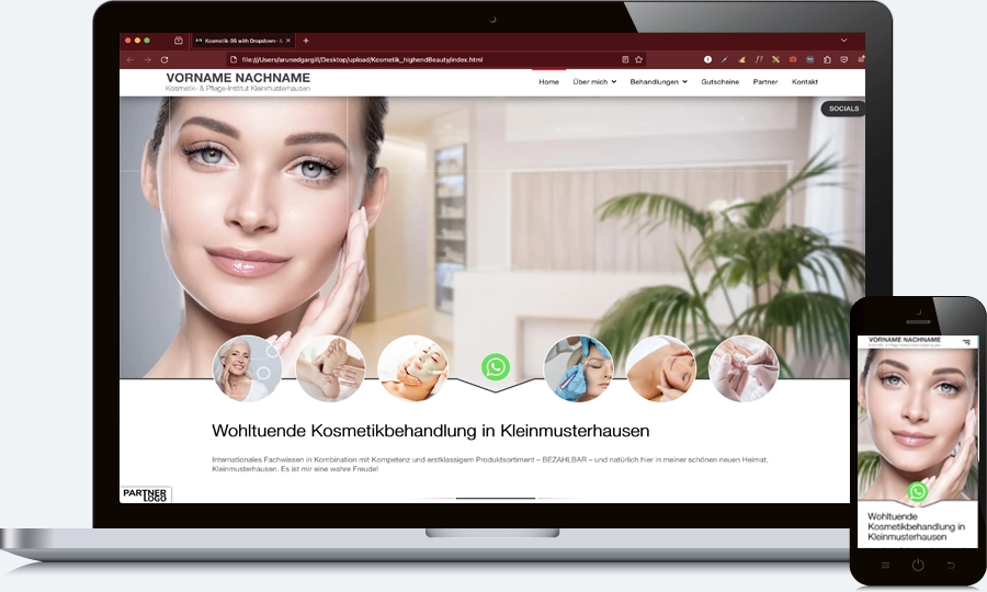 Homepage für Kosmetikinstitut